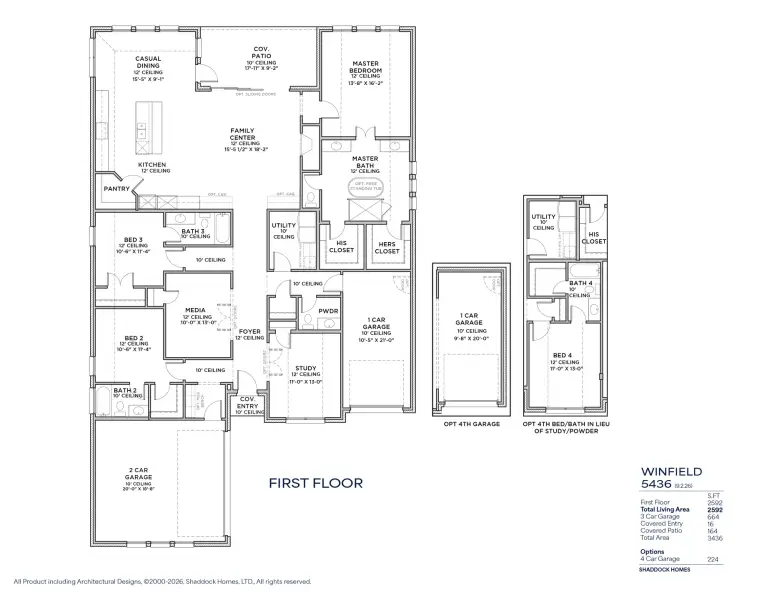2D floor plan layout for the Winfield - SH 5436 by Shaddock Homes in Ridgeline - 70' Lots, McKinney, TX (Image 3). 2D floor plan layout for the Winfield - SH 5436 by Shaddock Homes in Ridgeline - 70' Lots, McKinney, TX (Image 3).