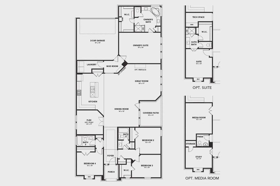 2D floor plan layout for the Charleston by DRB Homes in Solterra Texas, Mesquite, TX (Image 3). 2D floor plan layout for the Charleston by DRB Homes in Solterra Texas, Mesquite, TX (Image 3).