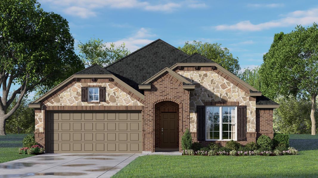 Elevation C With Stone | Concept 1660 at Hunters Ridge in Crowley, TX by Landsea Homes