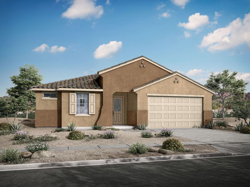Representative exterior photo of a completed home built from the Flint by Mattamy Homes in Pinnacle at San Tan Heights, San Tan Valley, AZ (Image 22).
