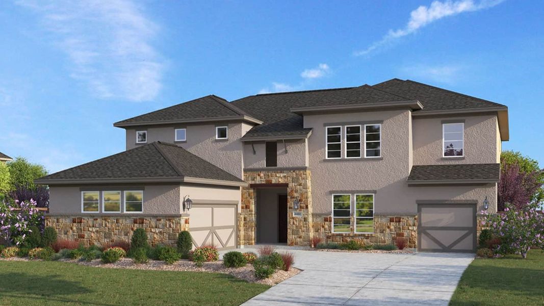Representative exterior photo of a completed home built from the Partridge by DRB Homes in Oaks at San Gabriel, Georgetown, TX (Image 5).