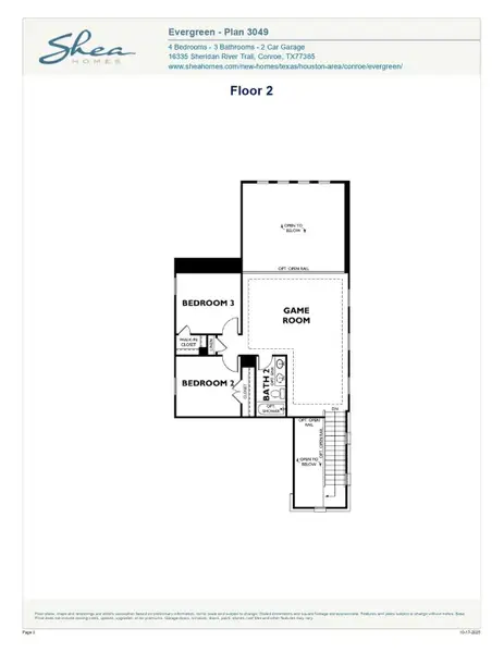 2D floor plan layout of this home in Evergreen 40', Conroe, TX (Image 4).