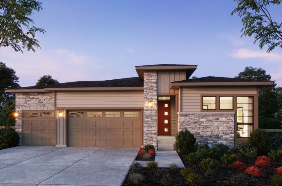 Representative exterior photo of a completed home built from the 2 by Trumark Homes in Kitchel Lake at Serratoga Falls, Timnath, CO (Image 1).