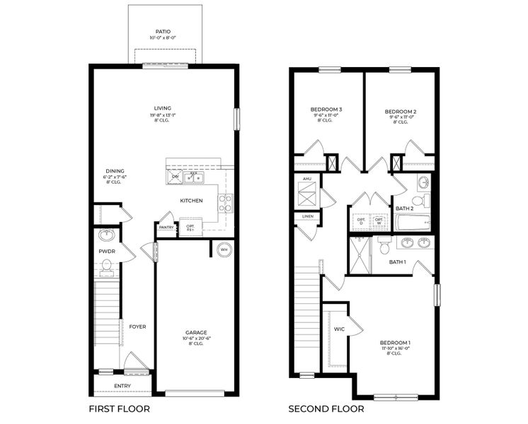 2D floor plan layout for the Pearson End Unit by D.R. Horton in Creekside Townhomes, Fort Pierce, FL (Image 2).