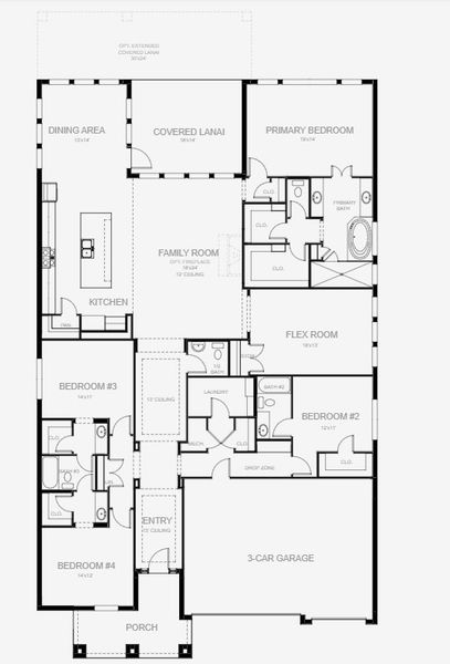 2D floor plan layout for the 3087F by Perry Homes in Glynlea Country Club 60', Port St. Lucie, FL (Image 3).