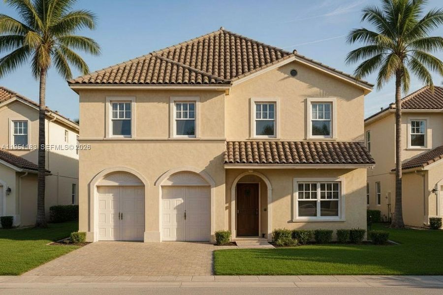 Front exterior of a new home in , Homestead, FL, highlighting curb appeal (Image 1). Front exterior of a new home in , Homestead, FL, highlighting curb appeal (Image 1).