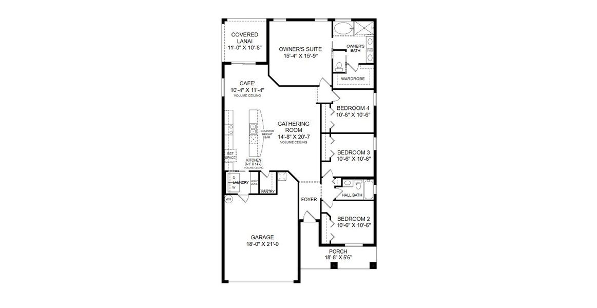 2D floor plan layout for the Parker by Highland Homes of Florida in Sunridge Chase, Ruskin, FL (Image 4).