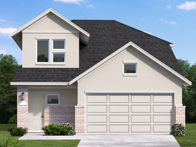 Front exterior of a new home in Garden Grove, Schertz, TX, highlighting curb appeal (Image 1). Front exterior of a new home in Garden Grove, Schertz, TX, highlighting curb appeal (Image 1).