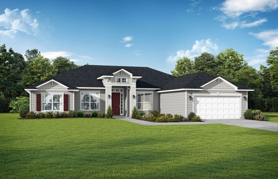 Representative exterior photo of a completed home built from the Venice by SEDA New Homes in Edwards Creek Estates, Jacksonville, FL (Image 2). Representative exterior photo of a completed home built from the Venice by SEDA New Homes in Edwards Creek Estates, Jacksonville, FL (Image 2).