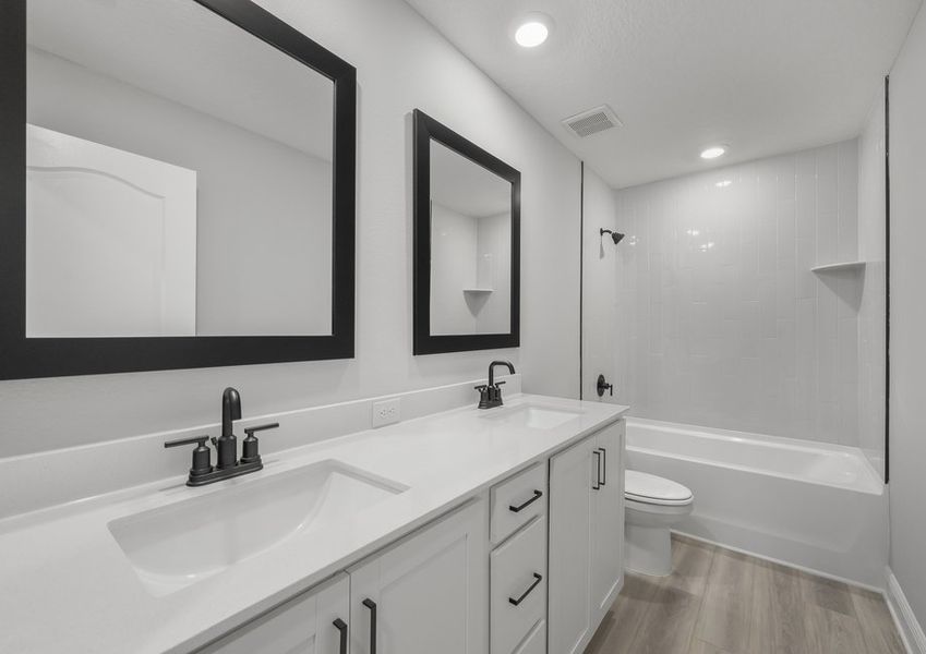 The master bath has a stunning vanity!