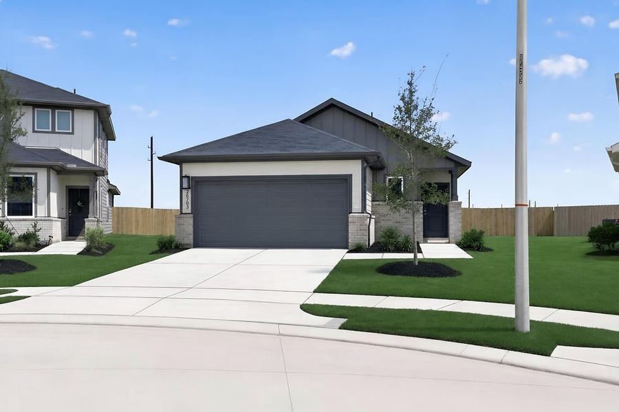 Front exterior of a new home in Hockley Meadows, Hockley, TX, highlighting curb appeal (Image 1). Front exterior of a new home in Hockley Meadows, Hockley, TX, highlighting curb appeal (Image 1).