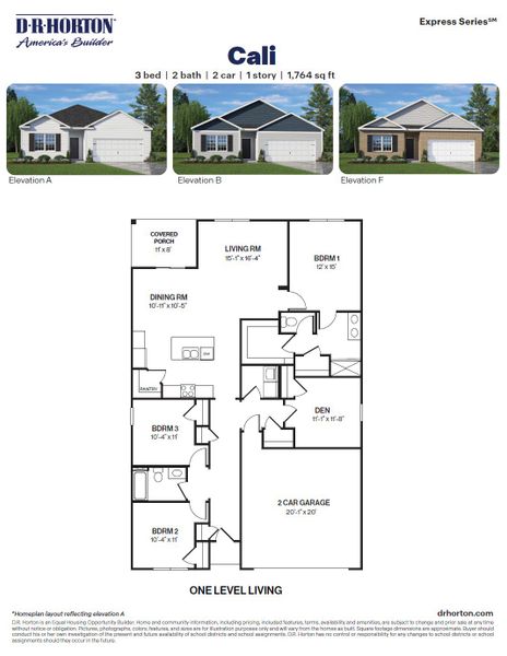 2D floor plan layout for the Cali by D.R. Horton in Havencrest, Greensboro, NC (Image 3).