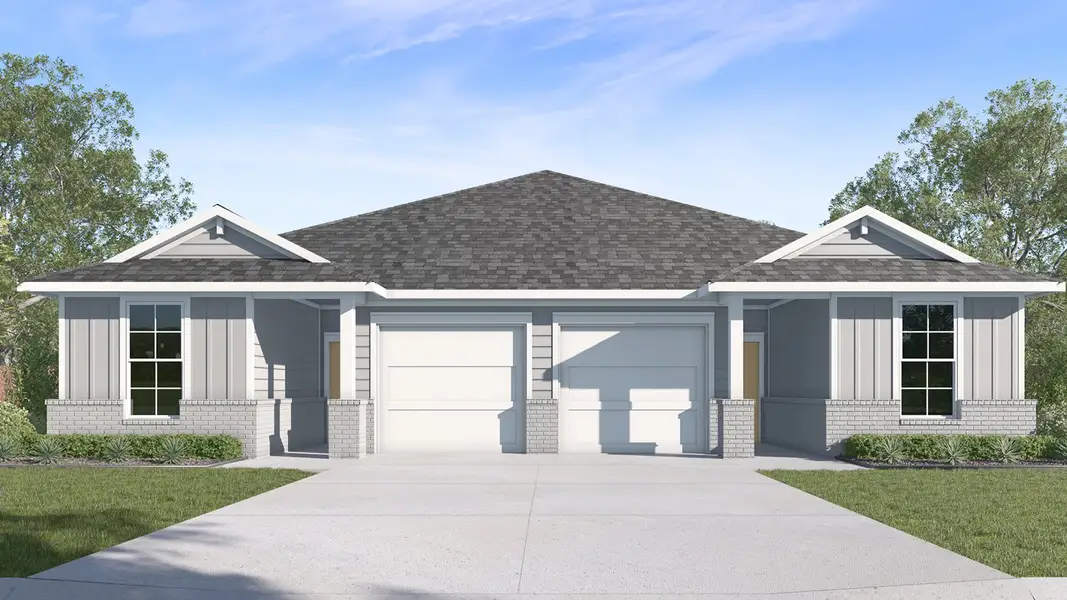 Front exterior of a new home in The Terrace Duplexes, Temple, TX, highlighting curb appeal (Image 1). Front exterior of a new home in The Terrace Duplexes, Temple, TX, highlighting curb appeal (Image 1).