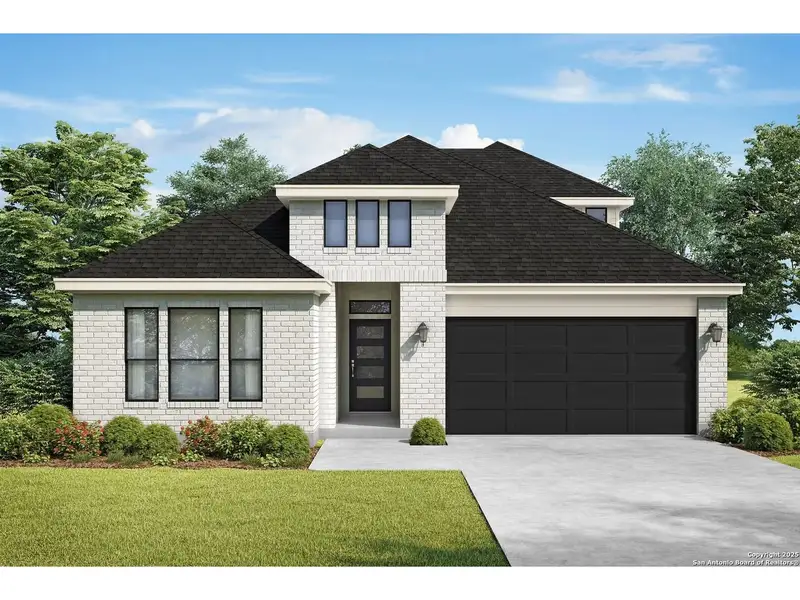 Front exterior of a new home in Hannah Heights, Seguin, TX, highlighting curb appeal (Image 1).