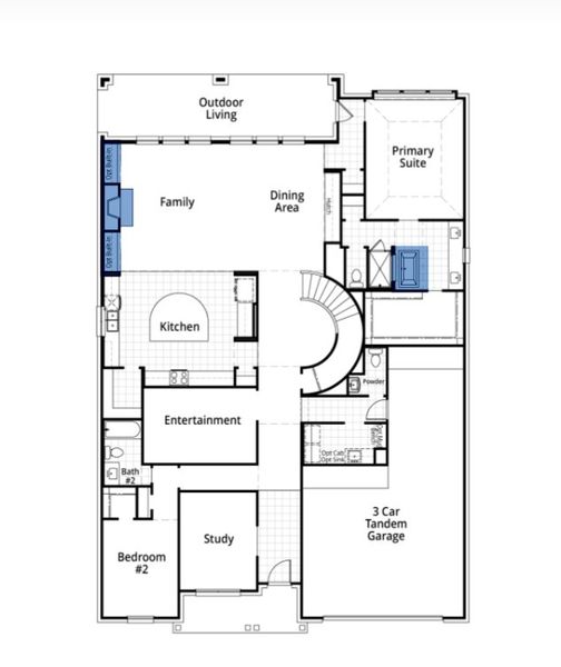 2D floor plan layout for the Telford Plan by Highland Homes in Mosaic: Artisan Series - 60ft Lots, Prosper, TX (Image 7). 2D floor plan layout for the Telford Plan by Highland Homes in Mosaic: Artisan Series - 60ft Lots, Prosper, TX (Image 7).