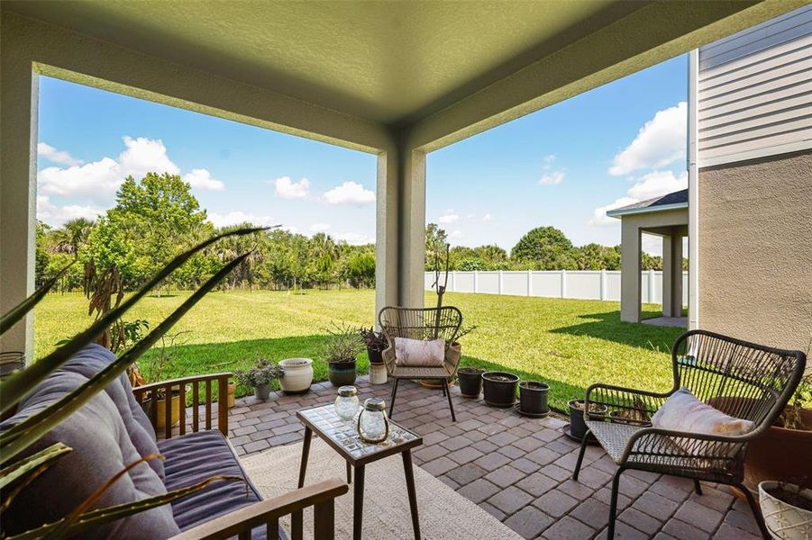 Exterior details and patio area of a home in Estates at Rivercrest, Sanford (Image 3).