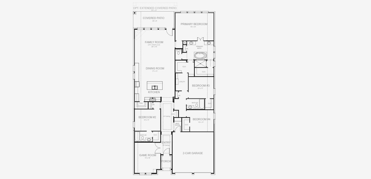 2D floor plan layout of this home in Lariat 50', Liberty Hill, TX (Image 4).