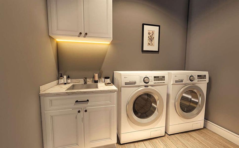 Handy counter space in a dedicated utility room with plenty of cabinet storage.