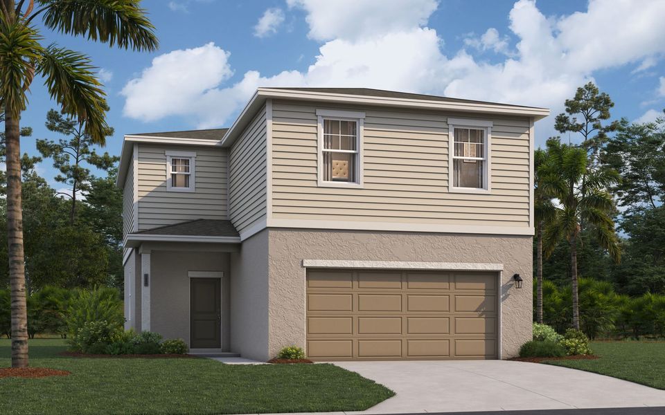 Front exterior of a new home in Oakfield Trails, Parrish, FL, highlighting curb appeal (Image 24). Front exterior of a new home in Oakfield Trails, Parrish, FL, highlighting curb appeal (Image 24).