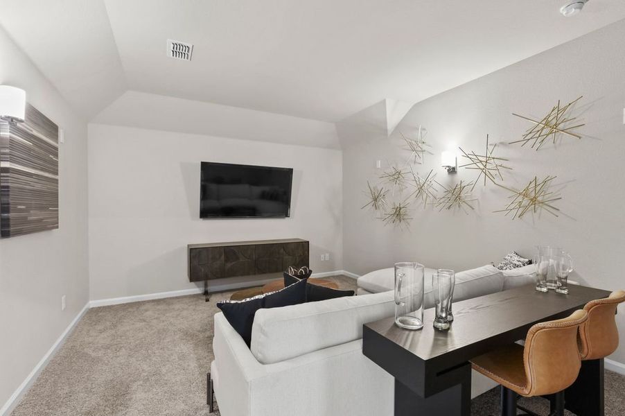 Media Room in the Wimbledon home plan by Trophy Signature Homes – REPRESENTATIVE PHOTO