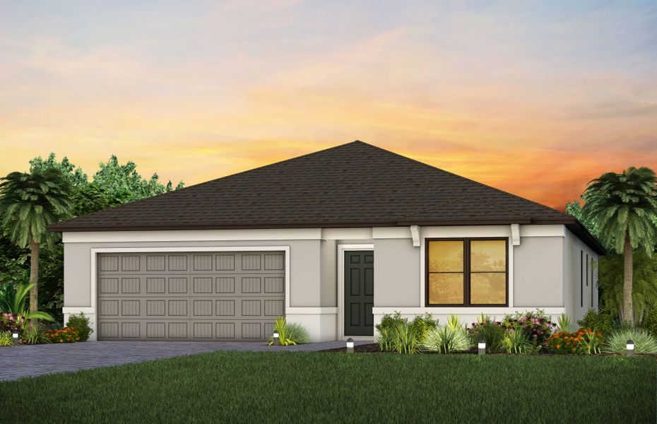 Representative exterior photo of a completed home built from the Hanover by Centex in Whispering Lakes, Lehigh Acres, FL (Image 2). Representative exterior photo of a completed home built from the Hanover by Centex in Whispering Lakes, Lehigh Acres, FL (Image 2).