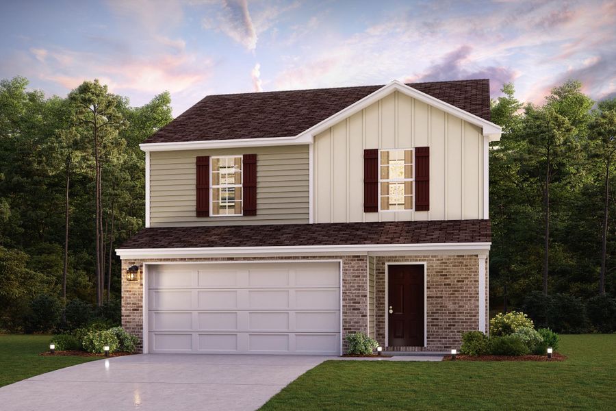 Front exterior of a new home in Frey Creek, Spartanburg, SC, highlighting curb appeal (Image 1). Front exterior of a new home in Frey Creek, Spartanburg, SC, highlighting curb appeal (Image 1).