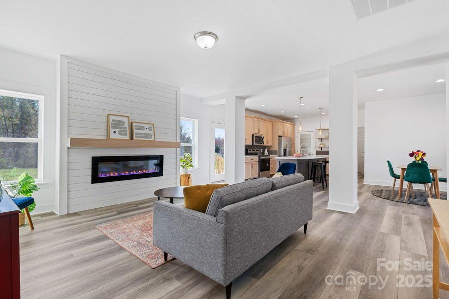 Check out that fireplace!