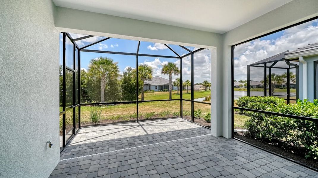 Exterior details and patio area of a home in Windward Real Estate and Homes for Sale in Sarasota, FL - Neal Communities, Lakewood Ranch (Image 20).