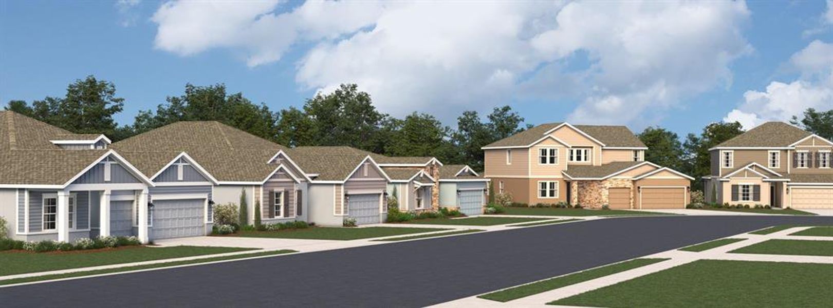 Front exterior of a new home in Meadow Pointe, Groveland, FL, highlighting curb appeal (Image 2).