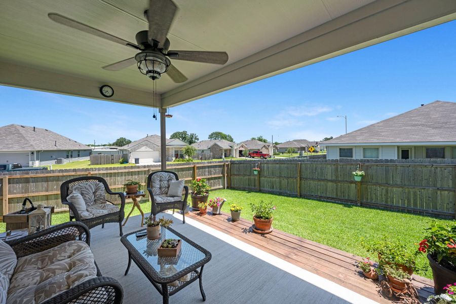 Exterior details and patio area of a home in Liberty Village, Brenham (Image 23).