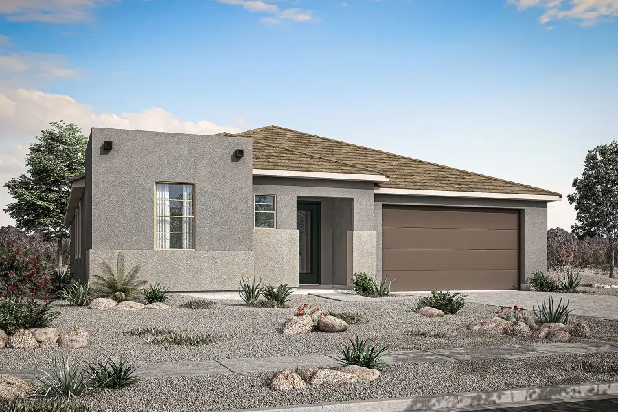 Representative exterior photo of a completed home built from the Dove by Mattamy Homes in Miravida, Surprise, AZ (Image 2).