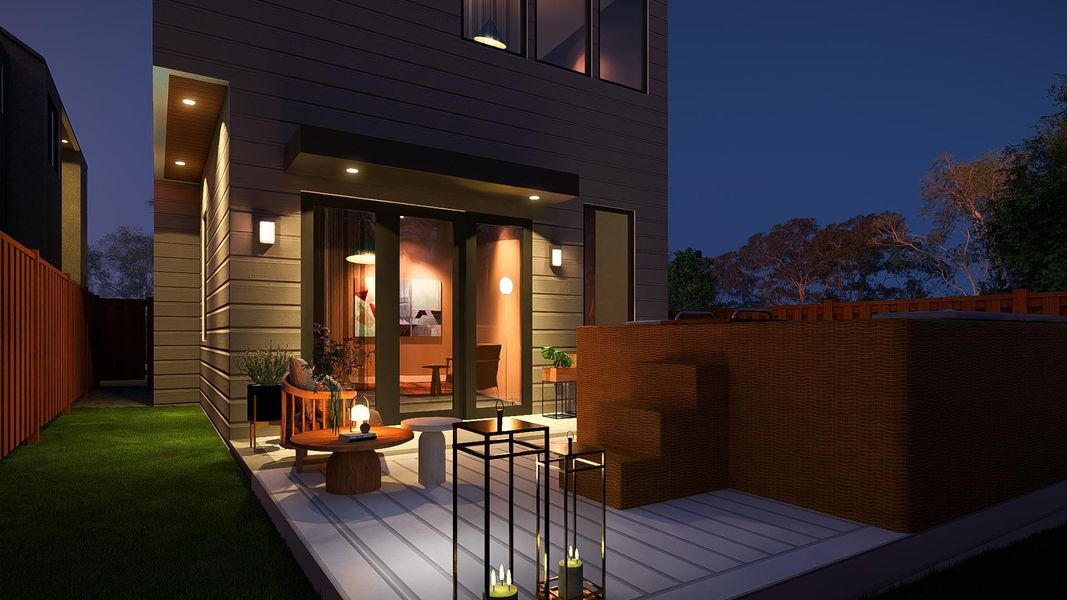 Deck at twilight featuring an outdoor living space