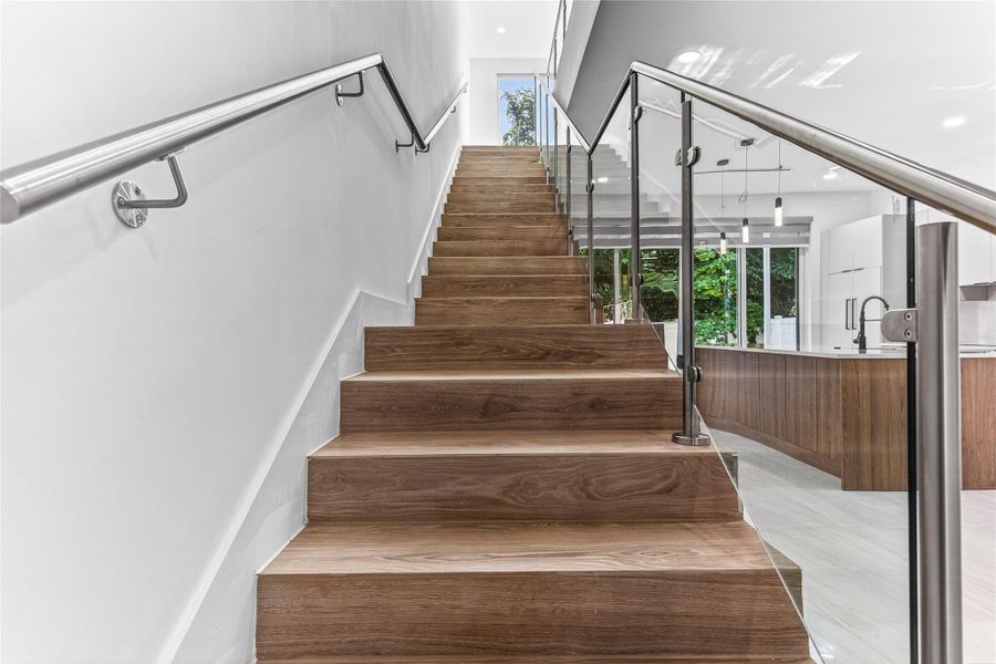 Modern stairway to upstairs level