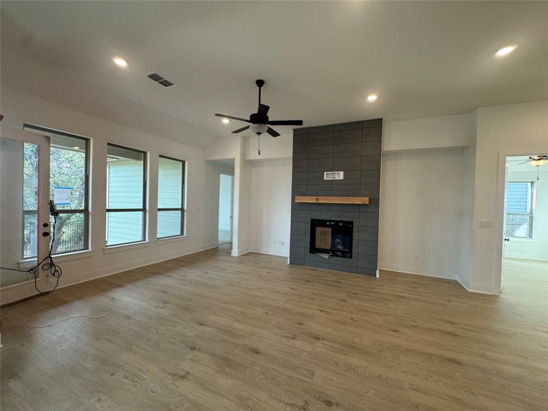 Light & Bright Family Room with Fireplace