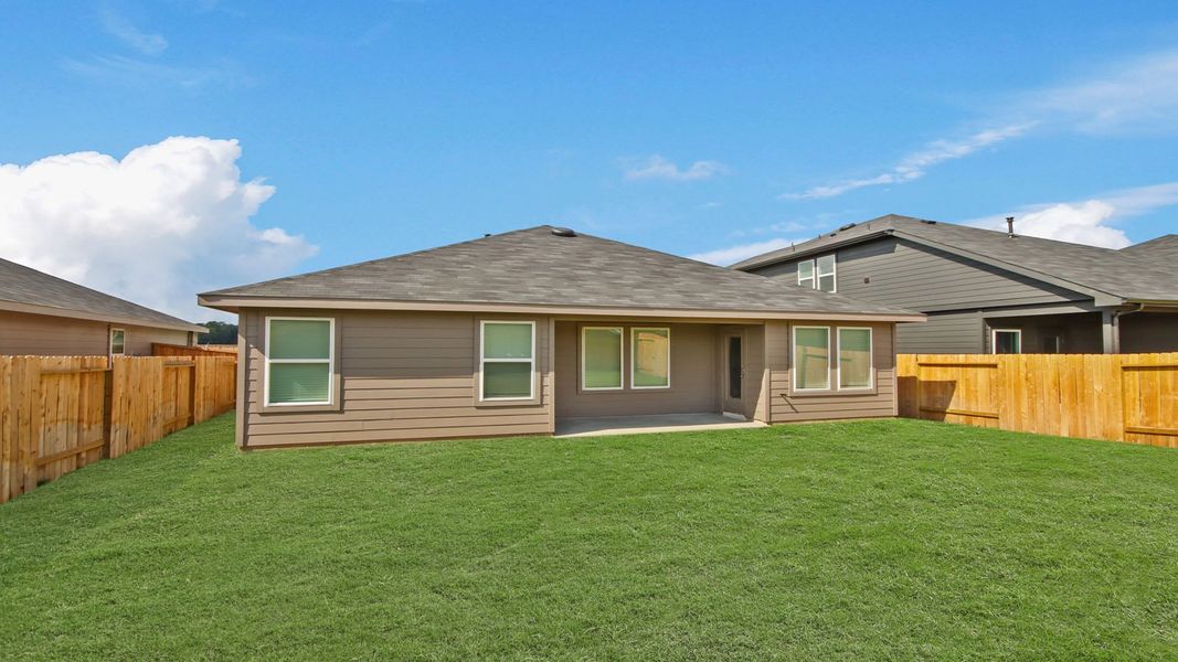 Exterior details and patio area of a home in Harrington Trails at The Canopies, Splendora (Image 4). Exterior details and patio area of a home in Harrington Trails at The Canopies, Splendora (Image 4).