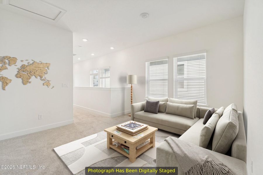 Furnished interior view inside a new home in Granville at eTown 38', Jacksonville (Image 11). Furnished interior view inside a new home in Granville at eTown 38', Jacksonville (Image 11).