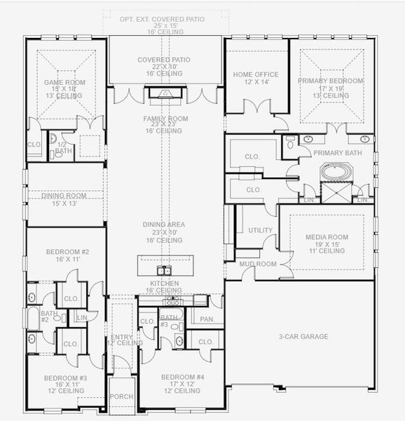 2D floor plan layout for the 4179W by Perry Homes in Enchanted Creek 1 Acre, Allen, TX (Image 3). 2D floor plan layout for the 4179W by Perry Homes in Enchanted Creek 1 Acre, Allen, TX (Image 3).