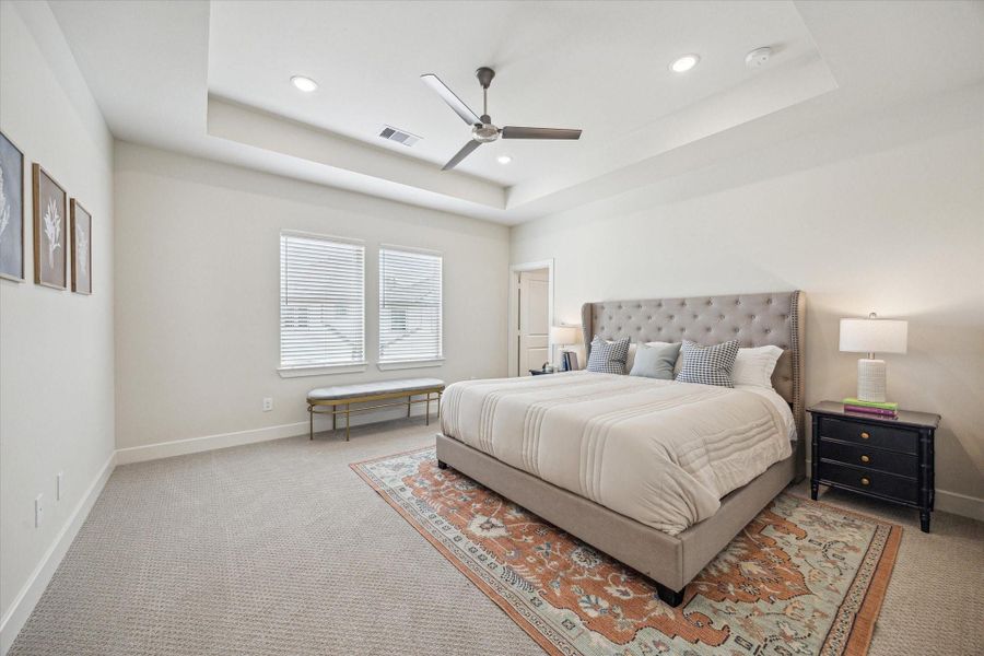 Representative photo showing the community’s model home primary bedroom. Layout and selections may vary.