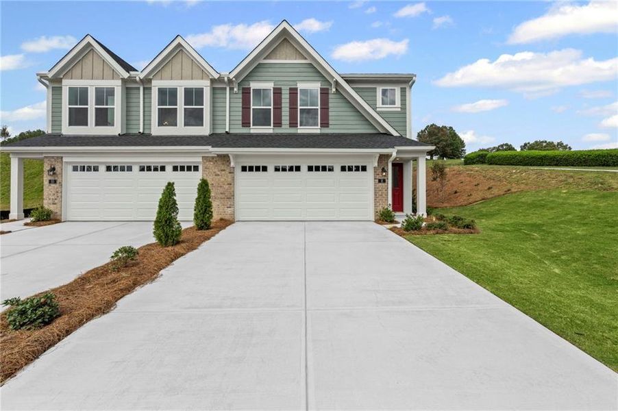 Front exterior of a new home in Villas at Gold Creek, Dawsonville, GA, highlighting curb appeal (Image 16).
