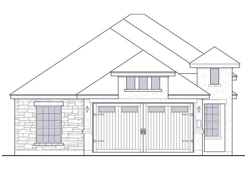 Front exterior of a new home in Cimarron Hills – Villas & Country Club, Georgetown, TX, highlighting curb appeal (Image 17).