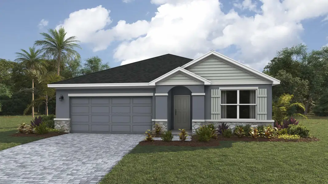 Front exterior of a new home in Legacy Preserve, Parrish, FL, highlighting curb appeal (Image 1). Front exterior of a new home in Legacy Preserve, Parrish, FL, highlighting curb appeal (Image 1).