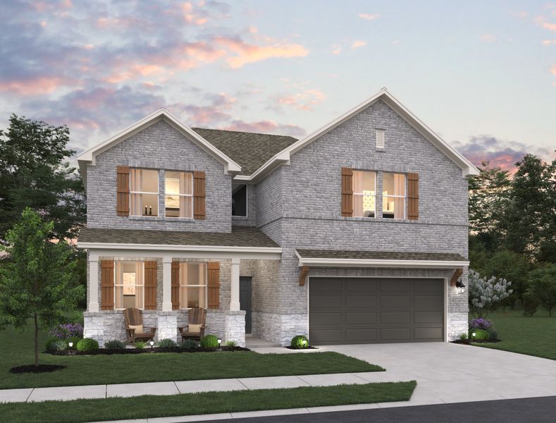 Representative exterior photo of a completed home built from the Somerville by Ashton Woods in Willow Springs, Buda, TX (Image 24).