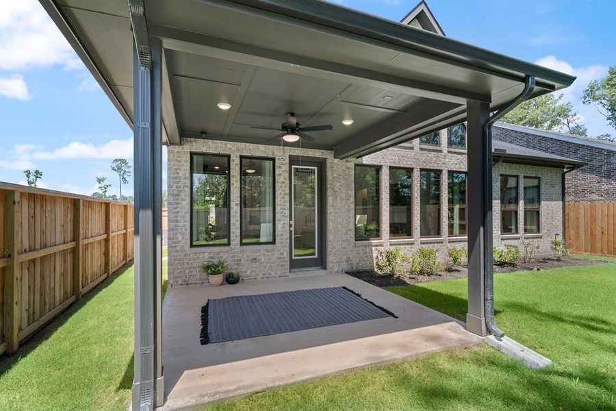 Exterior details and patio area of a home in The Highlands 50', Porter (Image 22).