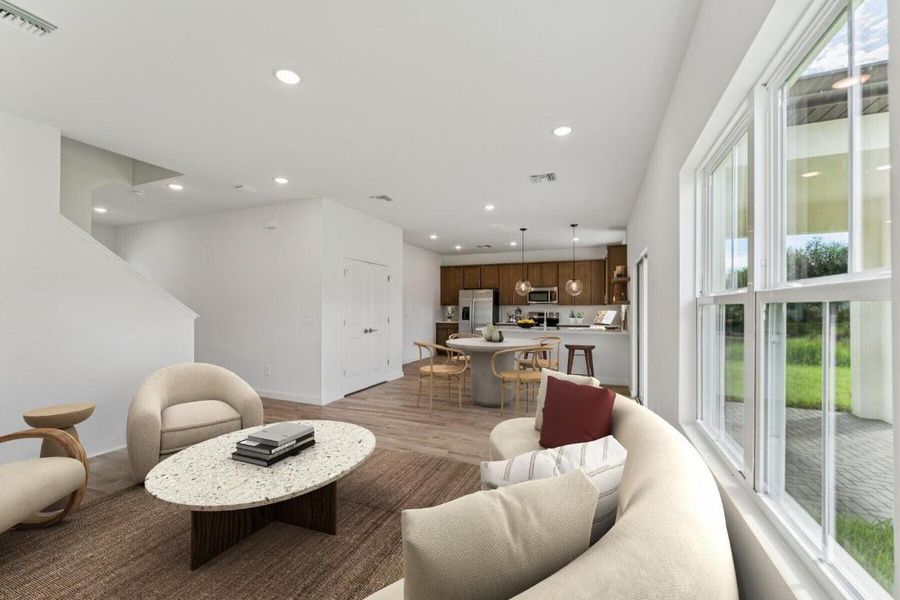 Great Room, Dining Area & Kitchen