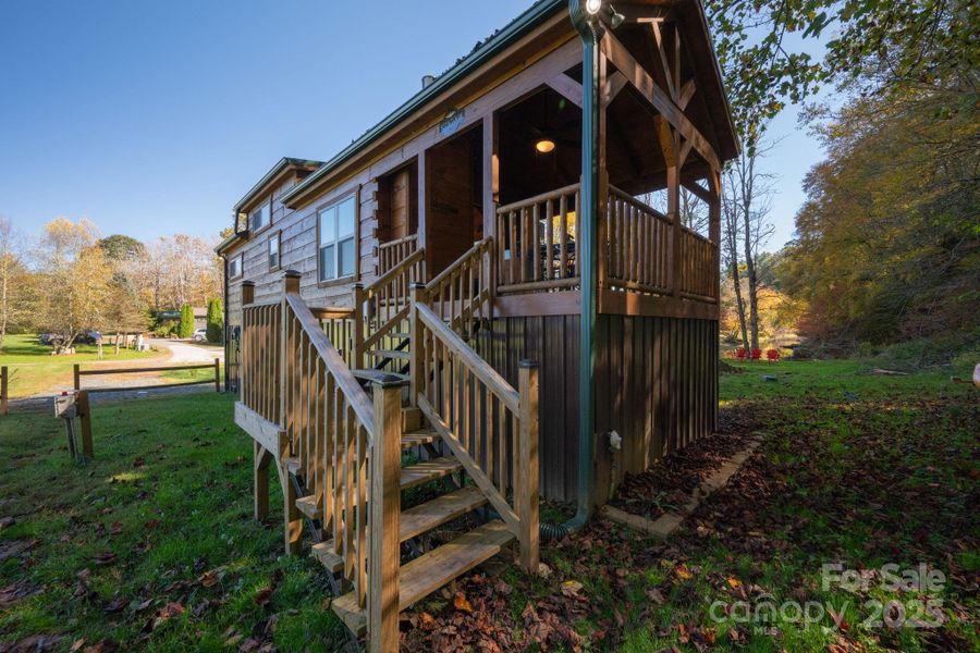 Entrance steps to porch and cabin