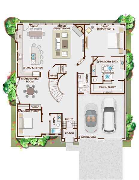 2D floor plan layout for the Hartford II by Grand Homes in Dominion of Pleasant Valley, Wylie, TX (Image 3).