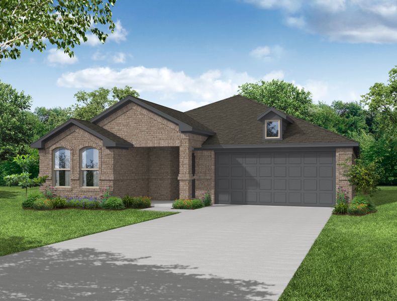 Representative exterior photo of a completed home built from the Boston by Impression Homes in Keeneland, Aubrey, TX (Image 8). Representative exterior photo of a completed home built from the Boston by Impression Homes in Keeneland, Aubrey, TX (Image 8).