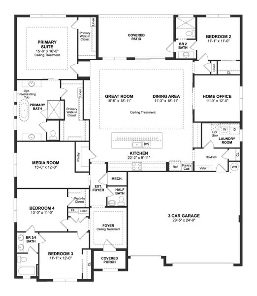 2D floor plan layout for the Carson by K. Hovnanian® Homes in Hammock Lakes, New Smyrna Beach, FL (Image 3).