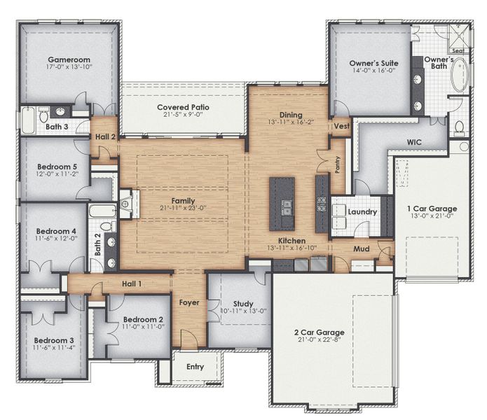 2D floor plan layout for the The Beaumont by Kenmark Homes in Aledo Heights - Aledo ISD, Aledo, TX (Image 3).