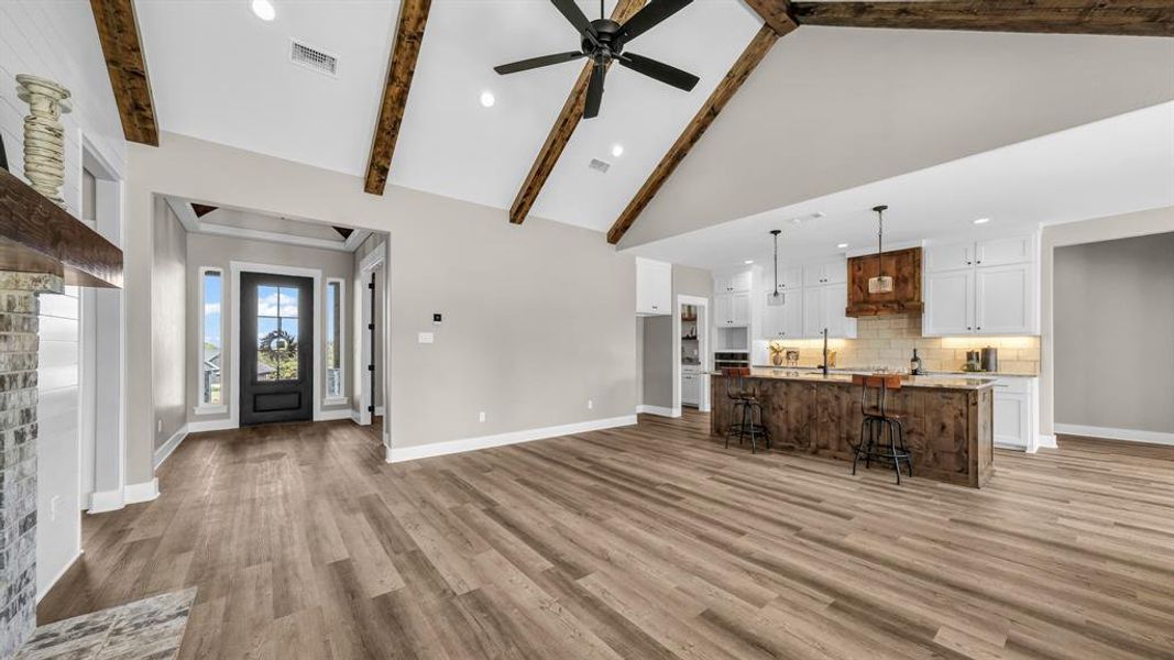 Living room looking into kitchen area